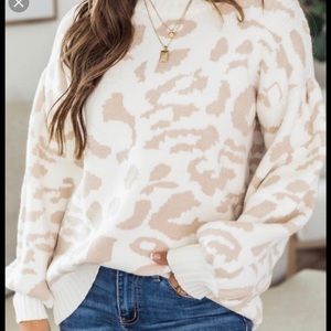 Tan/Ivory Animal Print Sweater Pink Lily Small